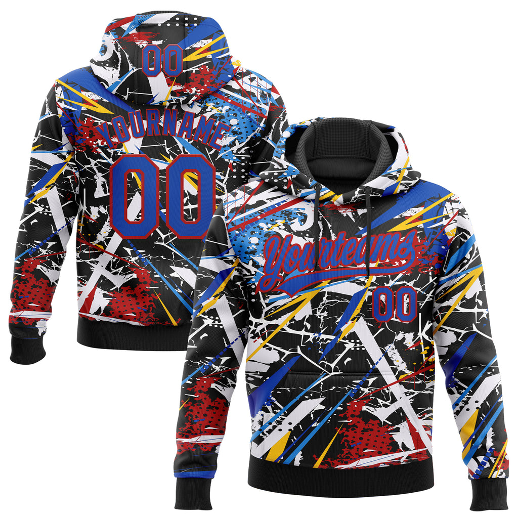 Custom Stitched Graffiti Pattern Thunder Blue-Red 3D Abstract Splatter Sports Pullover Sweatshirt Hoodie