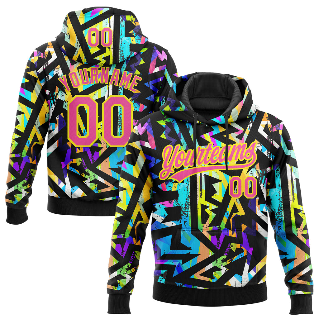 Custom Stitched Graffiti Pattern Pink-Lakes Blue 3D Abstract Geometric Sports Pullover Sweatshirt Hoodie