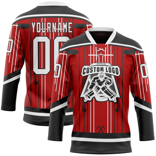 Custom Red White-Black 3D Pattern Abstract Carolina Inspired Line Hockey Lace Neck Jersey