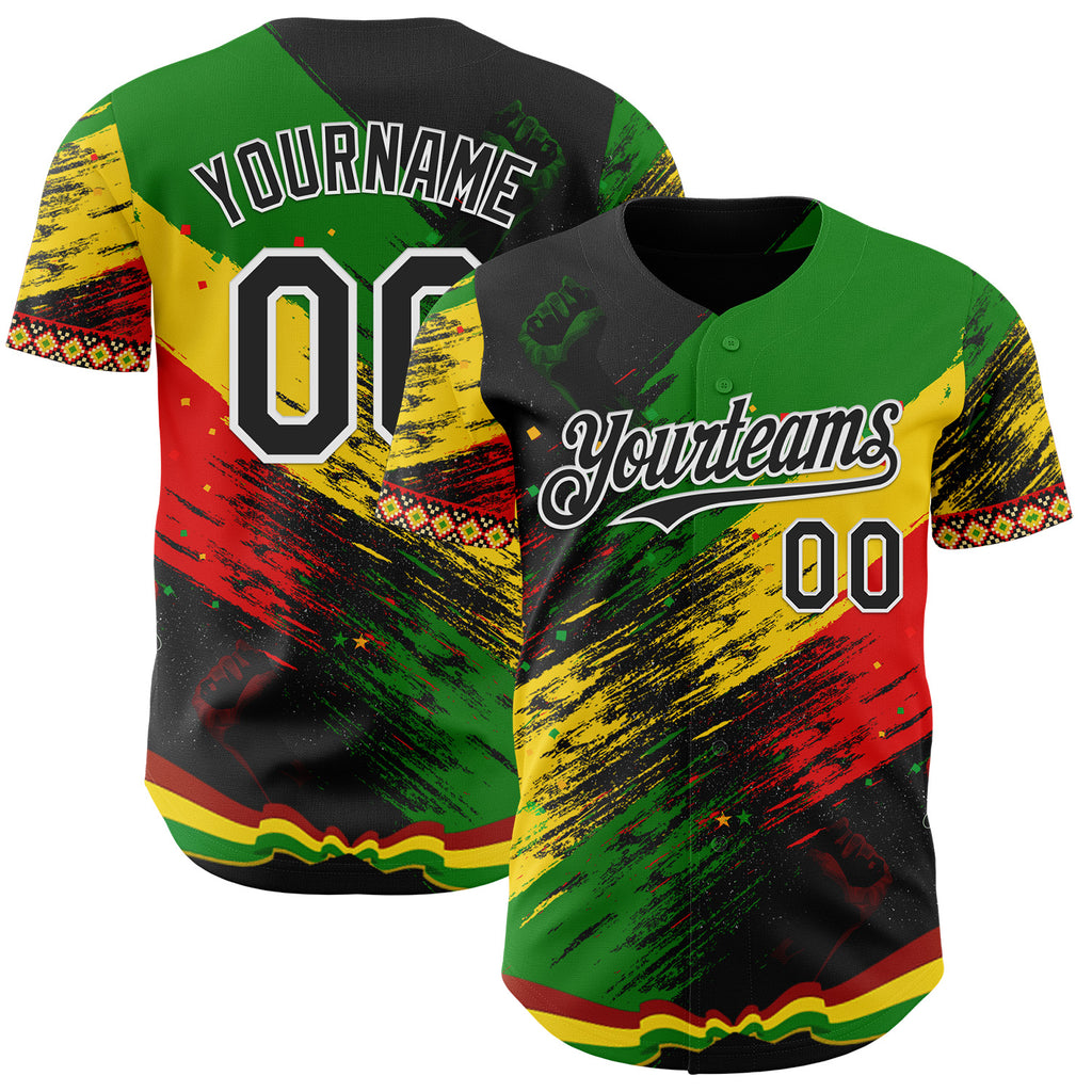Custom Black Green Yellow Red-White 3D Pattern Design Black History Month Africa Tribal Authentic Baseball Jersey