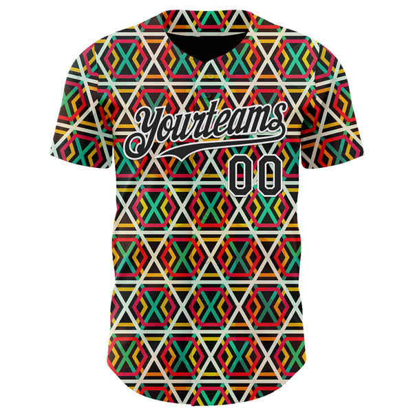 Custom Black Red Green Yellow-White 3D Pattern Design Black History Month African Ethnicity Style Abstract Geometric Authentic Baseball Jersey
