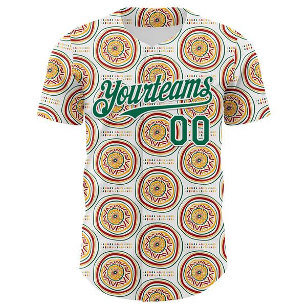 Custom White Kelly Green Yellow-Red 3D Pattern Design Black History Month African Ethnicity Style Authentic Baseball Jersey
