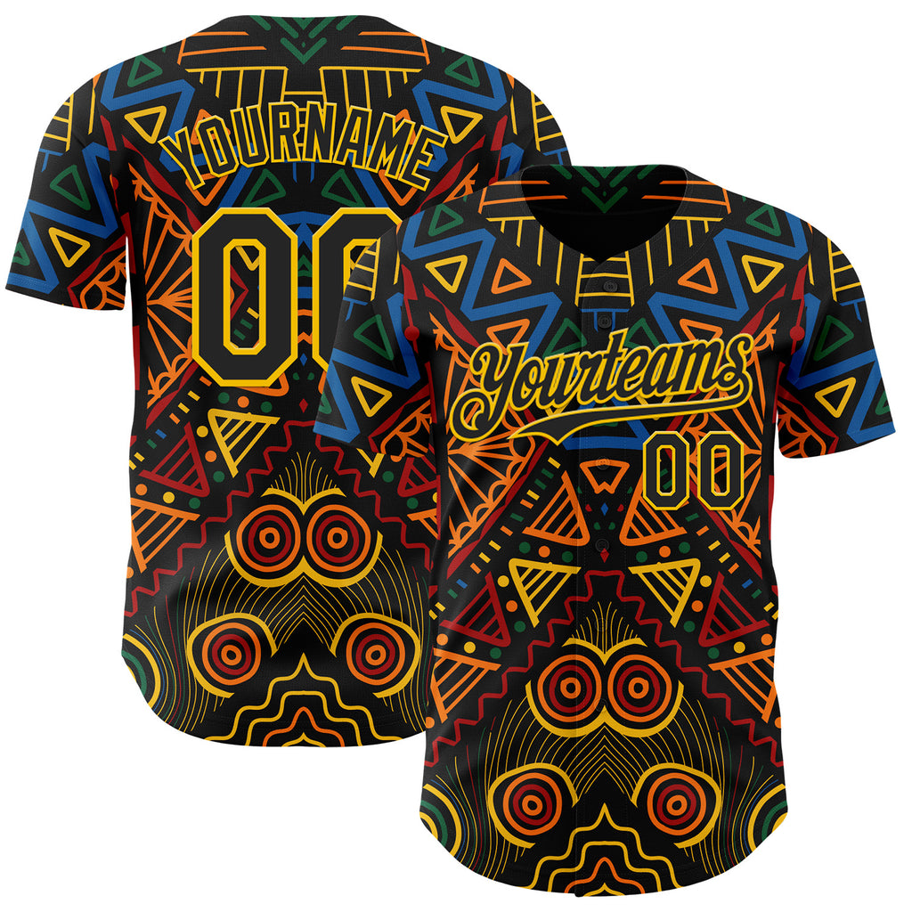 Custom Black Green Yellow Red-Blue 3D Pattern Design Black History Month African Ethnicity Style Abstract Geometric Authentic Baseball Jersey