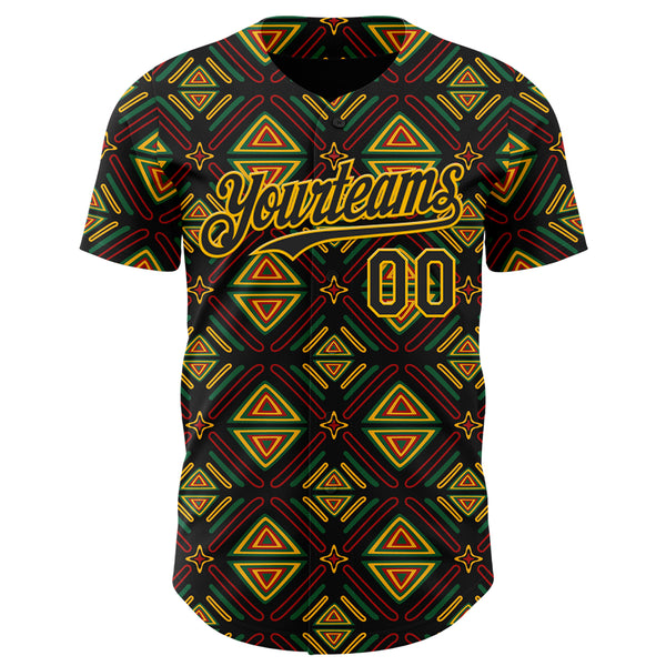 Custom Black Green Red-Gold 3D Pattern Design Black History Month African Ethnicity Style Abstract Geometric Authentic Baseball Jersey