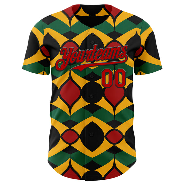 Custom Black Red Yellow-Green 3D Pattern Design Black History Month African Ethnicity Style Abstract Geometric Authentic Baseball Jersey