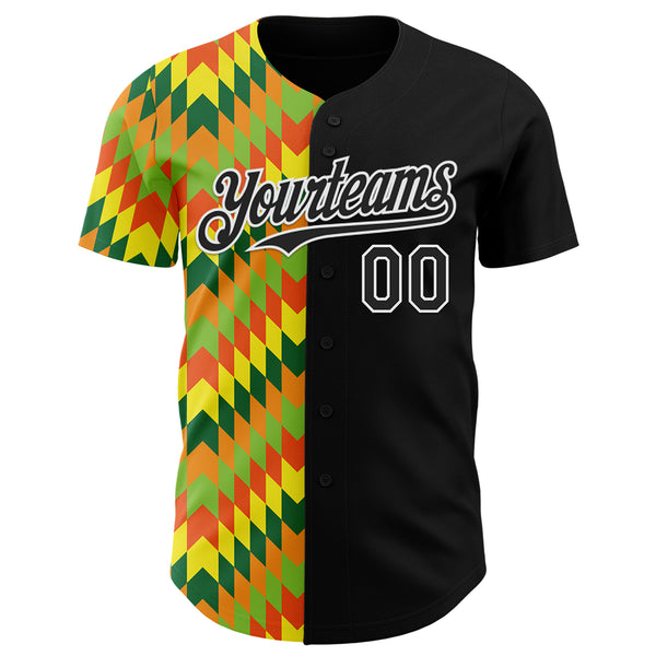 Custom Black Yellow Green Red-Orange 3D Pattern Design Black History Month African Ethnicity Style Abstract Geometric Authentic Baseball Jersey