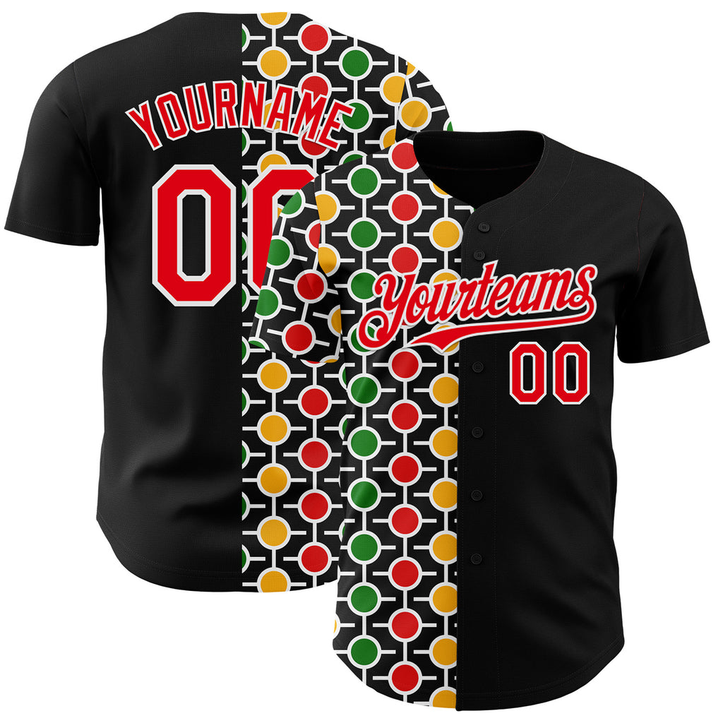 Custom Black Fire Red Yellow Green-White 3D Pattern Design Black History Month African Ethnicity Style Abstract Geometric Authentic Baseball Jersey