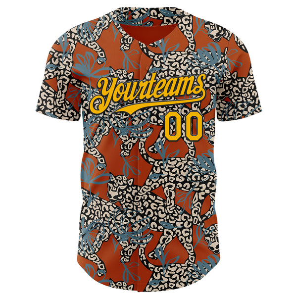 Custom Texas Orange Gold-Black 3D Pattern Design Black History Month Animal Leopard Authentic Baseball Jersey
