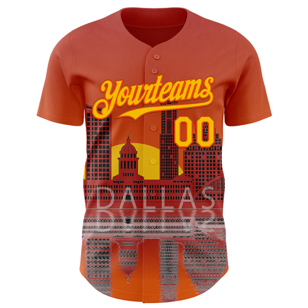 Custom Orange Yellow Dallas Texas Sunset Cityscape Landmark City Symbol Authentic Baseball Jersey