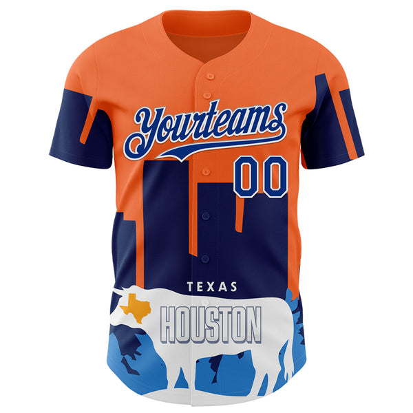Custom Orange Royal-White Houston Texas Cityscape Landmark City Symbol Authentic Baseball Jersey