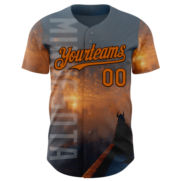 Custom Gray Texas Orange-Brown Minnesota Sunset Cityscape Vikings City Symbol Authentic Baseball Jersey