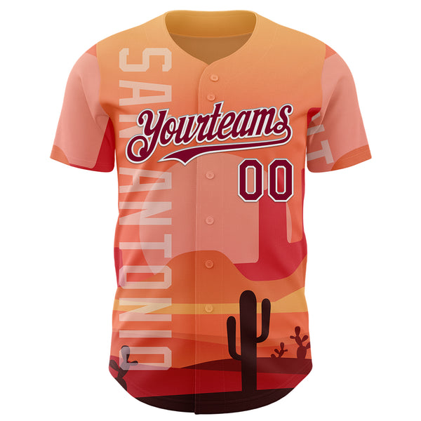 Custom Orange Maroon-White San Antonio Cactus Western Sunset City Symbol Authentic Baseball Jersey
