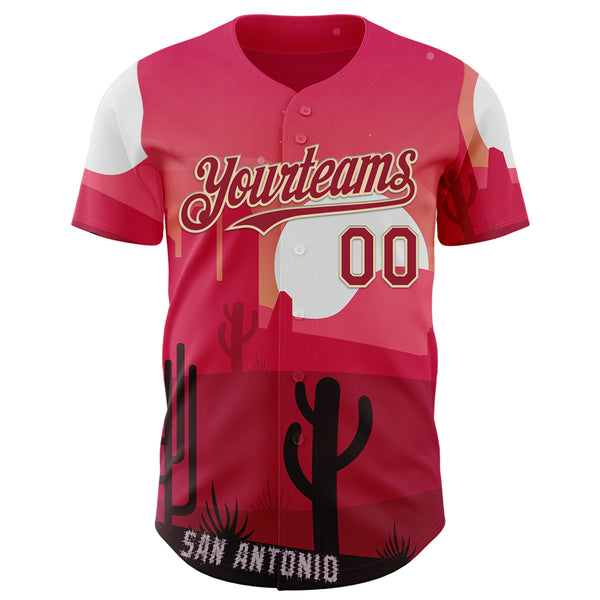Custom Pink Cardinal-City Cream San Antonio Cactus Western Sunset City Symbol Authentic Baseball Jersey