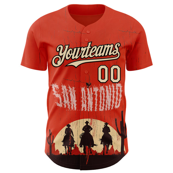 Custom Red City Cream-Black San Antonio Texas Western Cowboy City Symbol Authentic Baseball Jersey