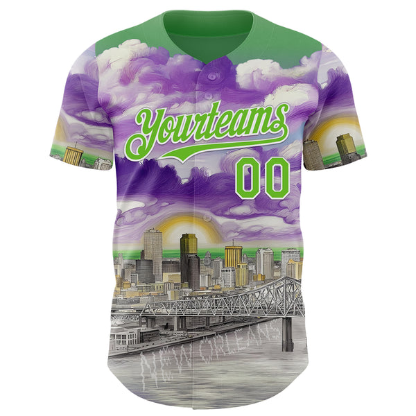 Custom Green Aurora Green Purple Gray-White New Orleans Louisiana Cityscape Landmark City Symbol Authentic Baseball Jersey