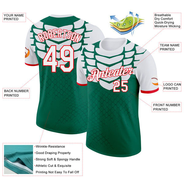 Custom Kelly Green White-Fire Red Mexico Snake Python Print Performance T-Shirt