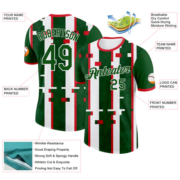 Custom Green White-Red Mexico Performance T-Shirt