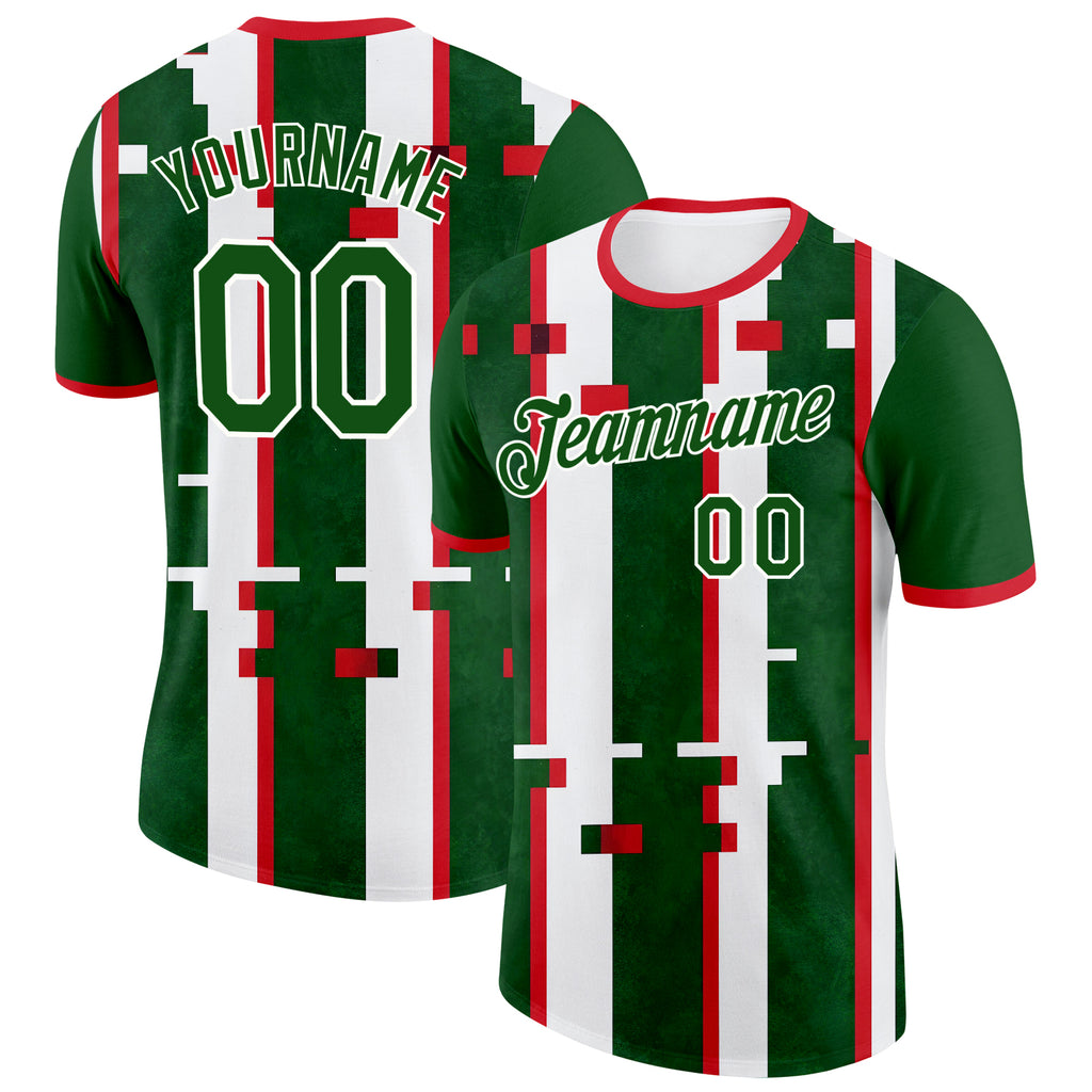 Custom Green White-Red Mexico Performance T-Shirt
