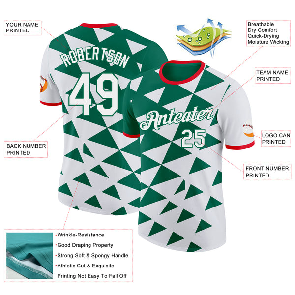 Custom White Kelly Green-Fire Red Mexico Performance T-Shirt