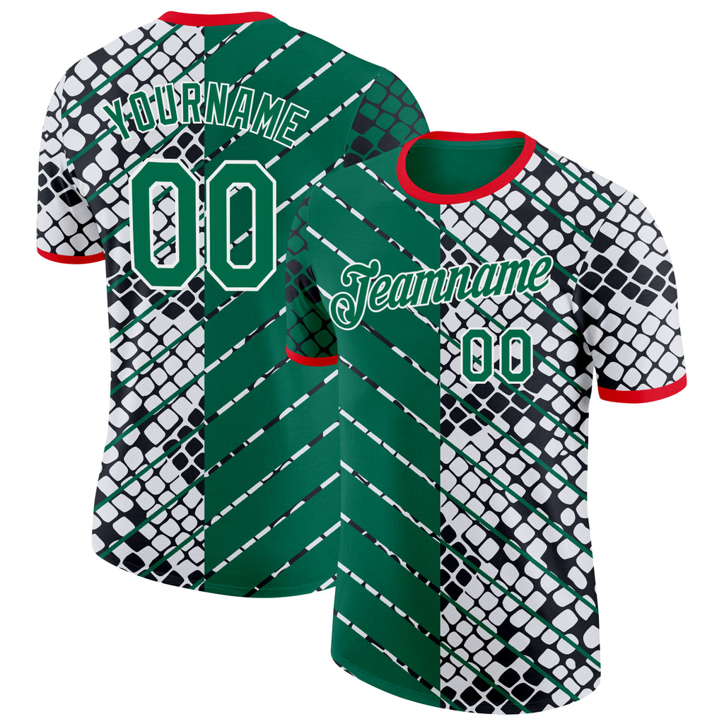Custom White Kelly Green Fire Red-Black Mexico Snake Python Print Performance T-Shirt