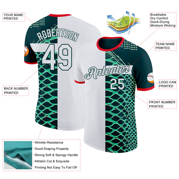 Custom Green White-Fire Red Mexico Snake Python Print Performance T-Shirt