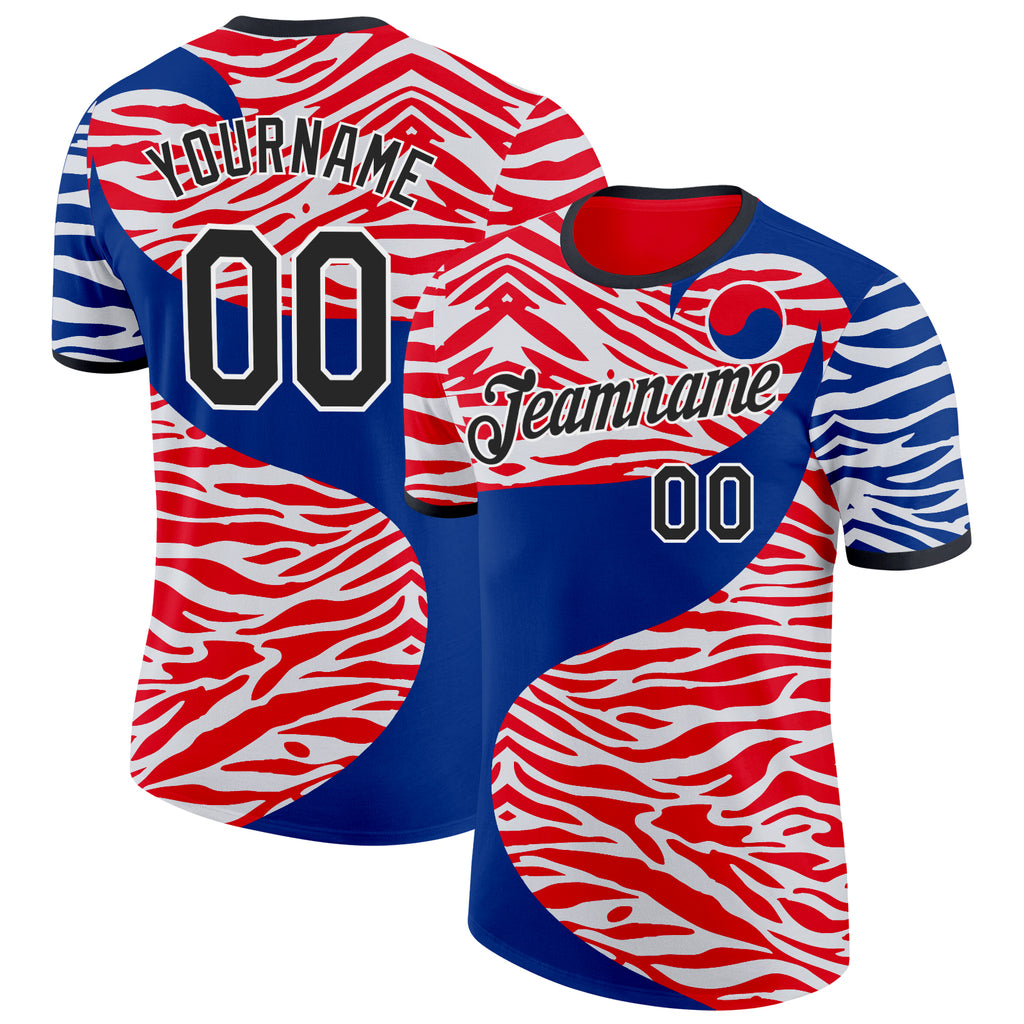 Custom Royal Fire Red White-Black South Korea Tiger Stripe Performance T-Shirt