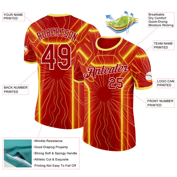 Custom Red White-Yellow North Macedonia Performance T-Shirt