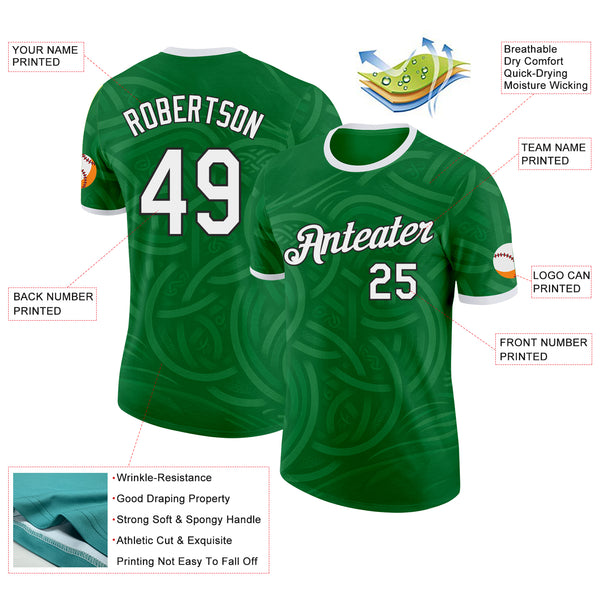 Custom Green White-Black Ireland Celtic Knot Performance T-Shirt