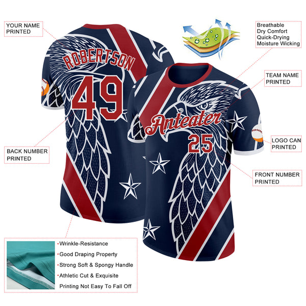 Custom Blue Red-White USA Flag Eagle And Star Performance T-Shirt