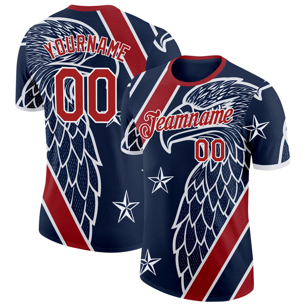 Custom Blue Red-White USA Flag Eagle And Star Performance T-Shirt