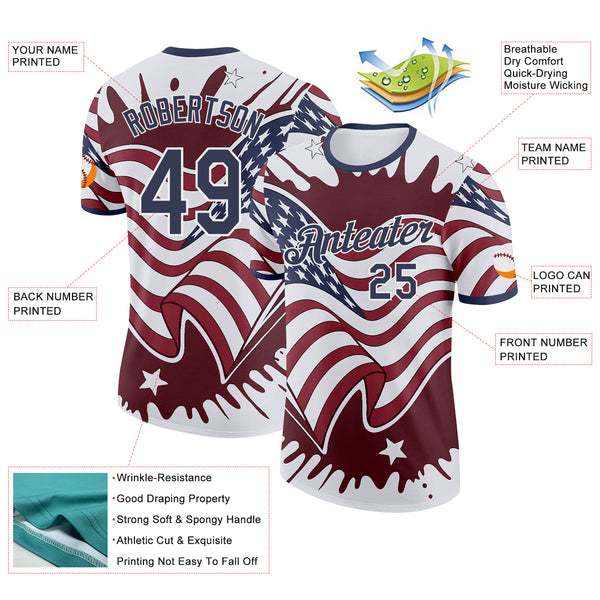 Custom White Blue-Red USA Flag Star Performance T-Shirt