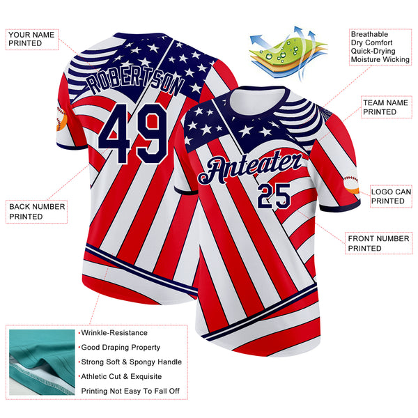 Custom White Blue-Red USA Flag Performance T-Shirt