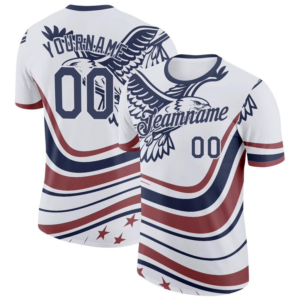 Custom White Blue-Red USA Eagle And Star Performance T-Shirt