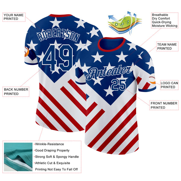 Custom US Navy Blue Red-White American Star Performance T-Shirt