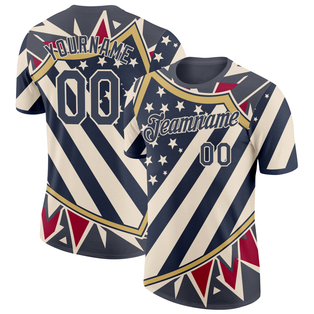 Custom Blue Red-Cream American Star Performance T-Shirt