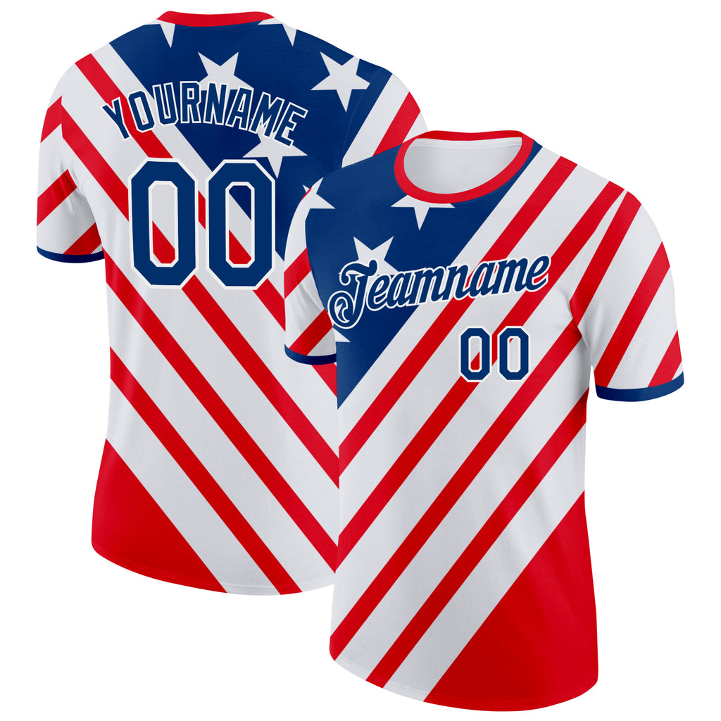 Custom Red US Navy Blue-White American Star Performance T-Shirt