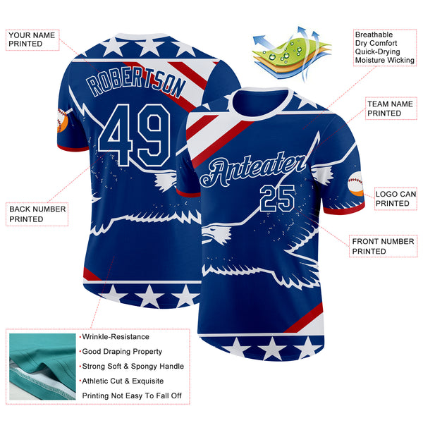 Custom US Navy Blue Red-White American Eagle And Star Performance T-Shirt