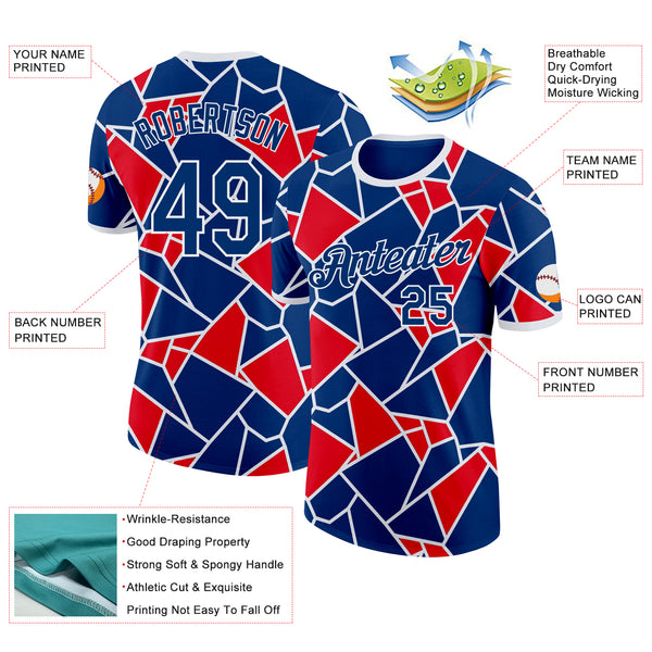Custom US Navy Blue Red-White American Abstract Geometric Shape Performance T-Shirt