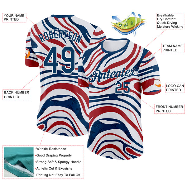 Custom White Blue-Red American Abstract Liquid Performance T-Shirt