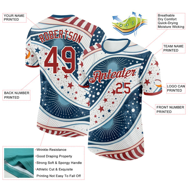 Custom White Red-Blue American Star Performance T-Shirt