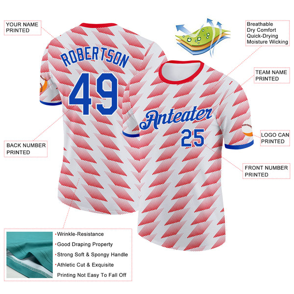 Custom White Thunder Blue-Red Australian Geometric Shape Performance T-Shirt