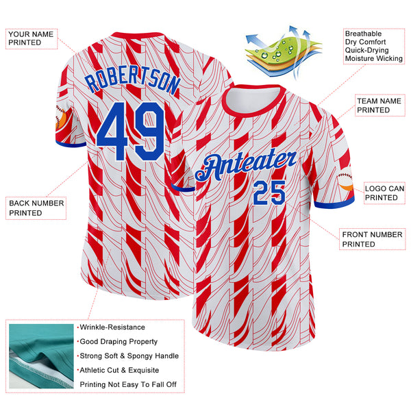 Custom White Thunder Blue-Red Australian Abstract Geometric Shape Performance T-Shirt