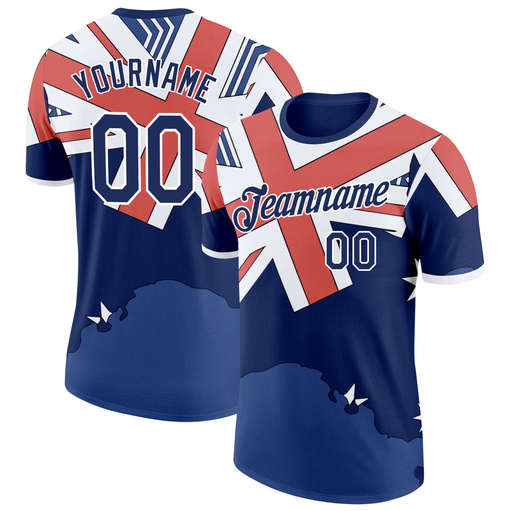 Custom Blue Navy Red-White Australian Flag Performance T-Shirt