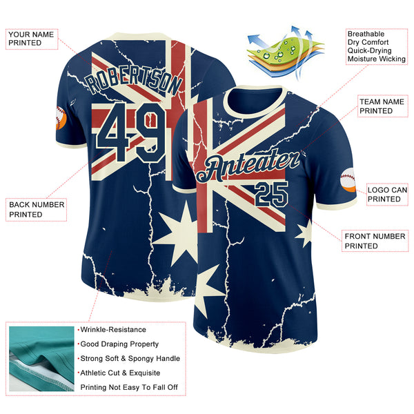 Custom Blue Navy Red-White Australian Flag Southern Cross Performance T-Shirt