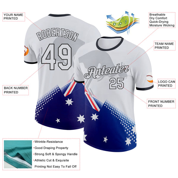 Custom White Blue Black-Red Australian Flag Kangaroo Performance T-Shirt