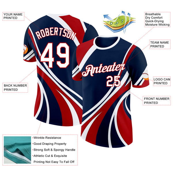 Custom Blue White-Red USA Flag Performance T-Shirt