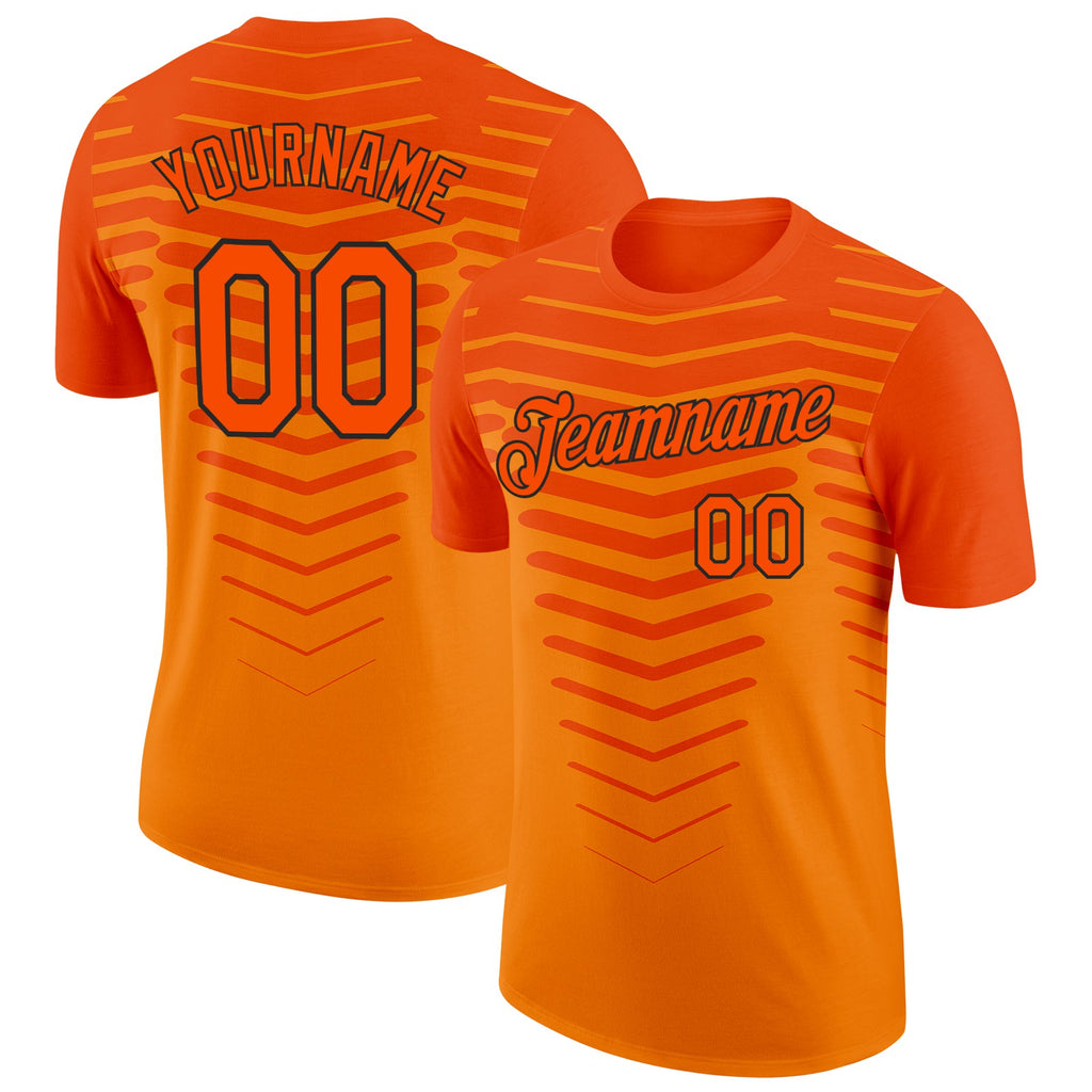 Custom Orange Black Netherlands Line Performance T-Shirt