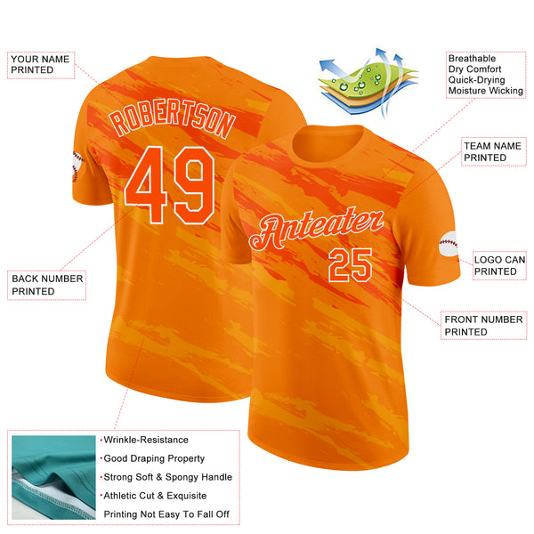 Custom Orange White Netherlands Splash Performance T-Shirt