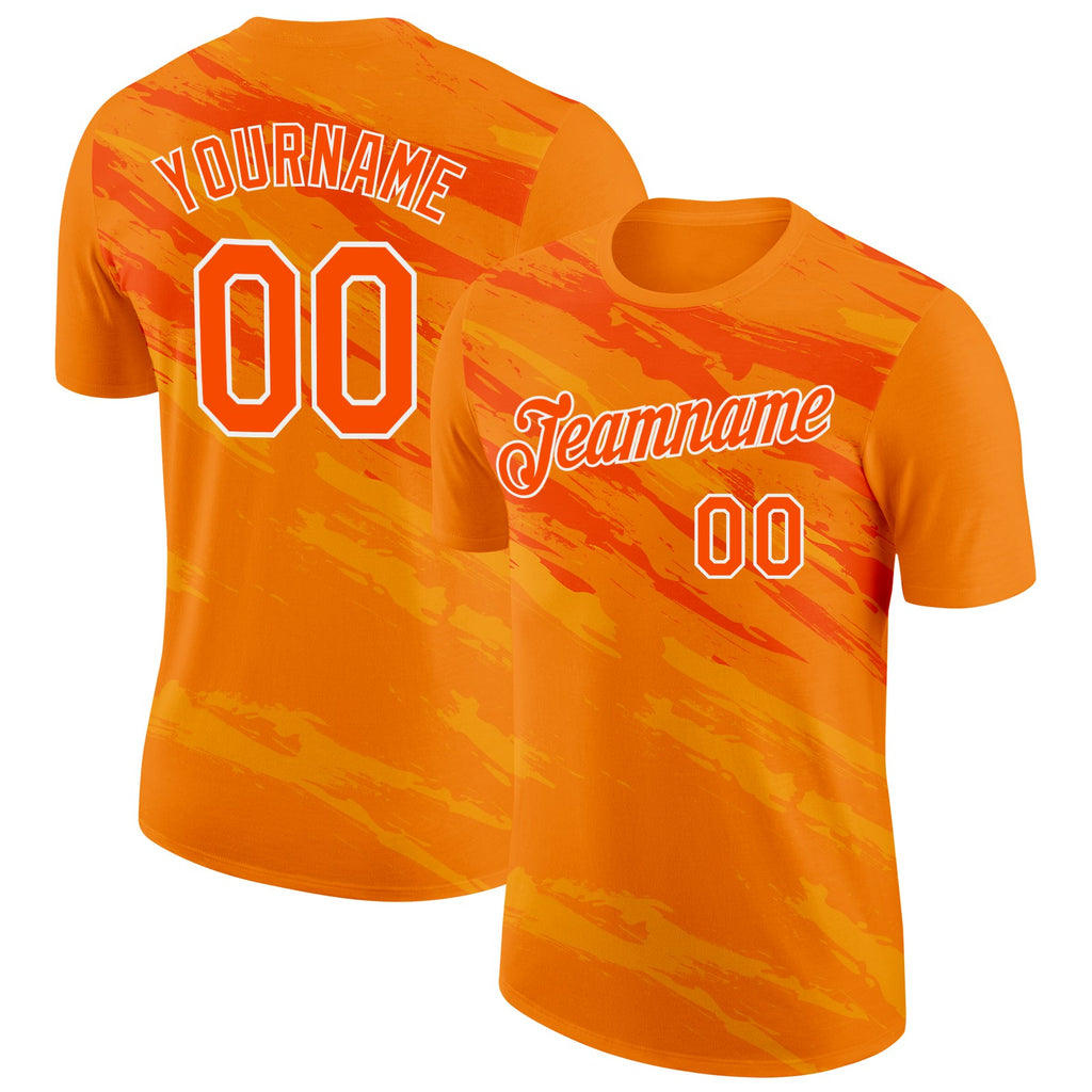 Custom Orange White Netherlands Splash Performance T-Shirt