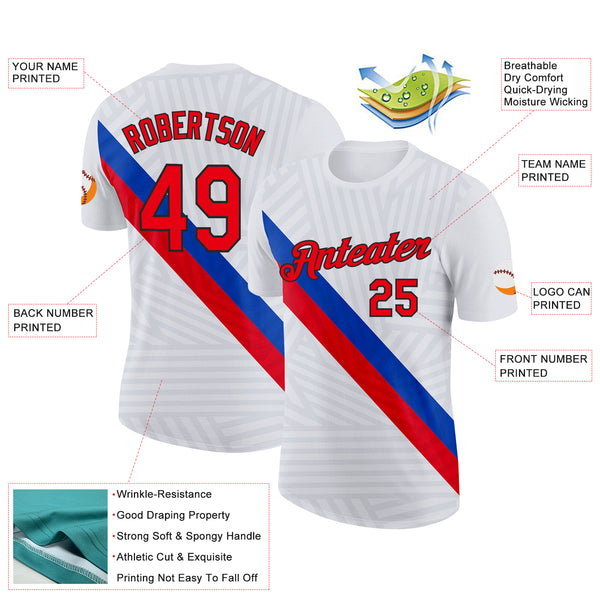 Custom White Fire Red Gray Blue-Black Netherlands Line Performance T-Shirt